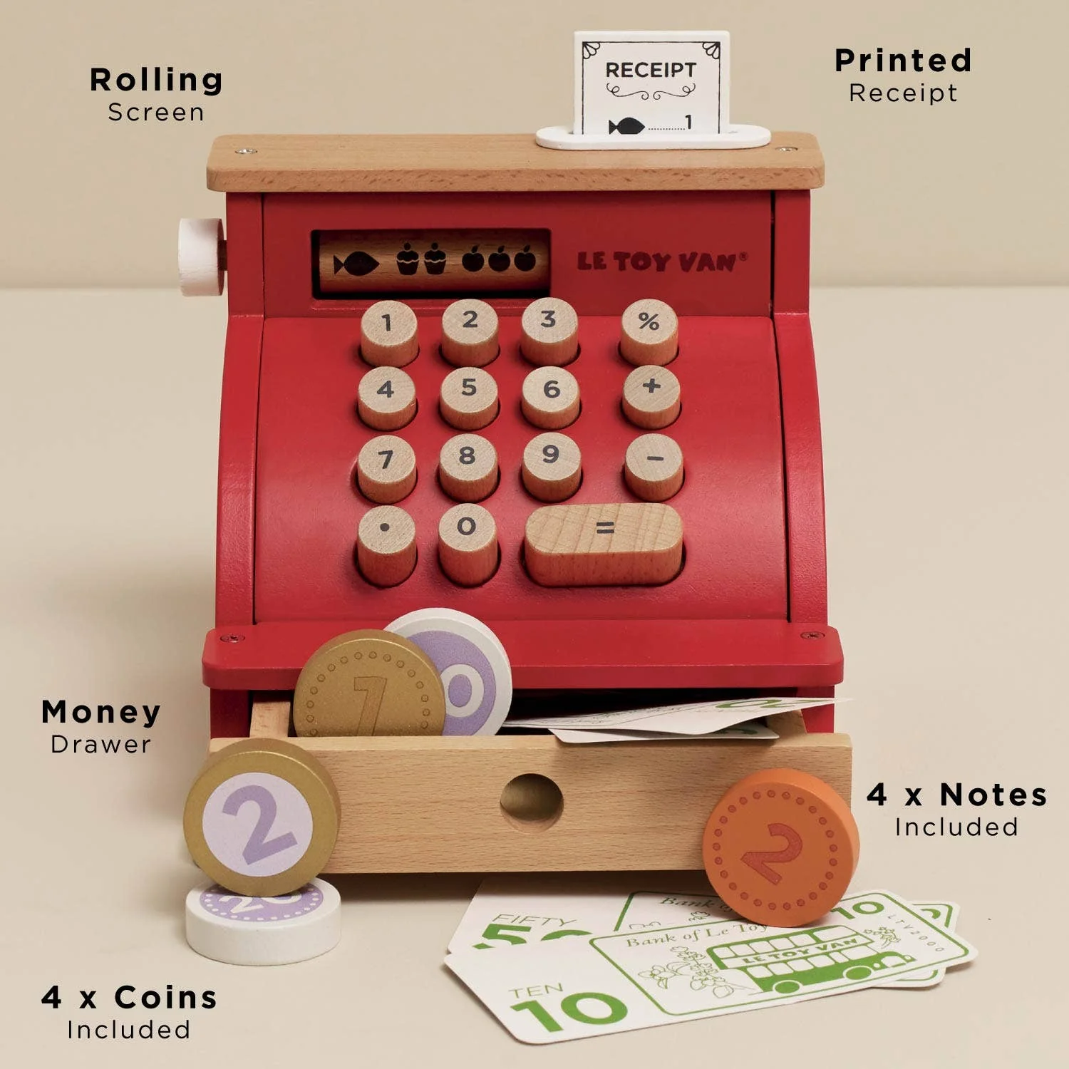 Wooden Shop Till - Cash Register & Money - Image 2